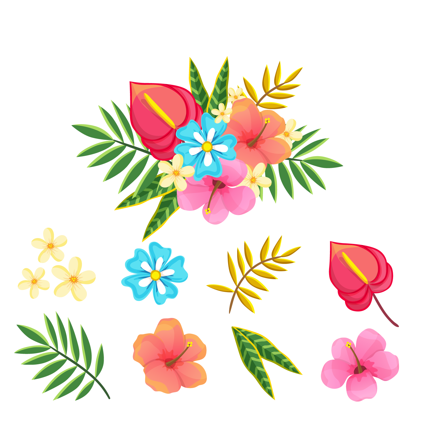 Vibrant Tropical Flora Illustration PNG