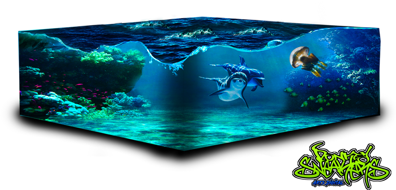Vibrant Underwater Scene3 D Display PNG