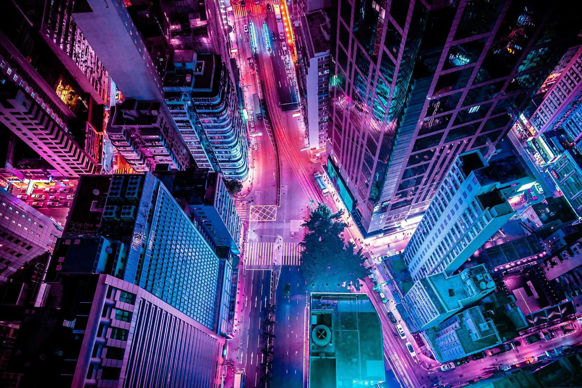 Vibrant Urban Neon Nightscape Wallpaper