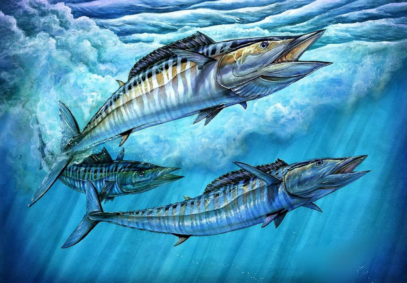 Vibrant Wahoo Fish In The Open Sea Wallpaper