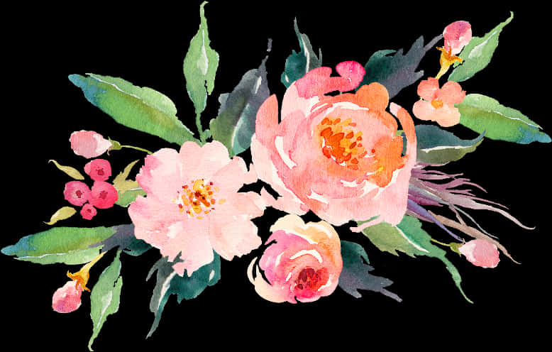 Vibrant Watercolor Floral Arrangement PNG