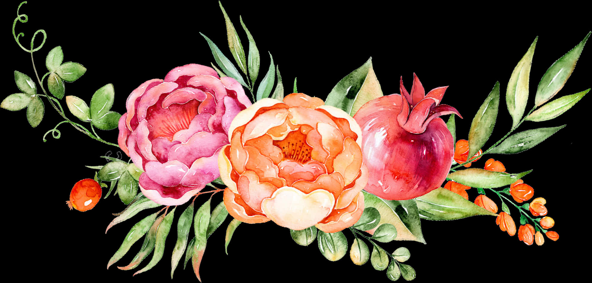 Vibrant Watercolor Floral Arrangement PNG