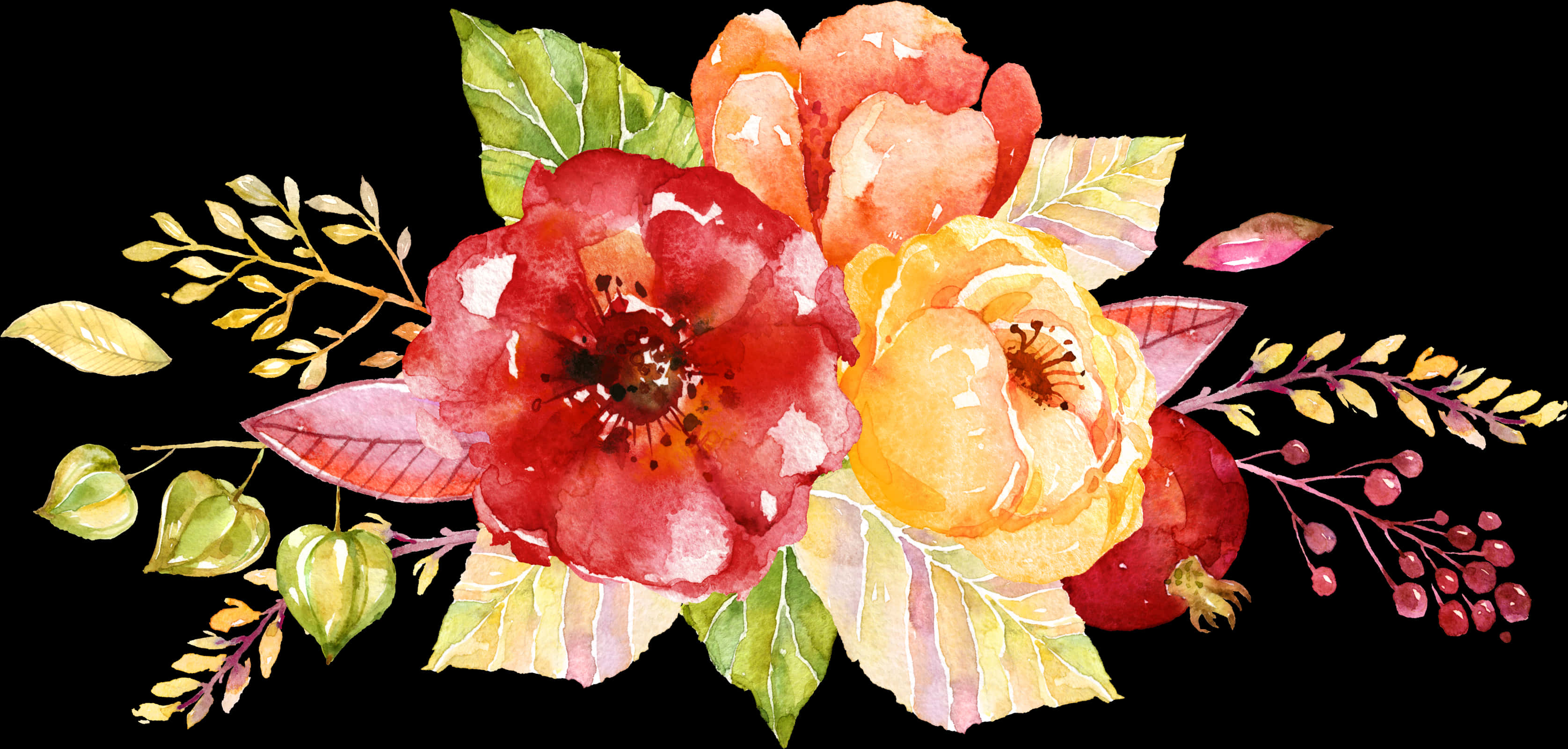 Vibrant Watercolor Floral Arrangement PNG