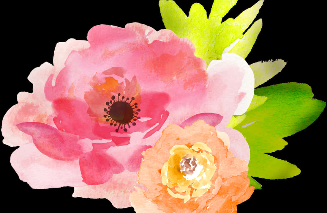 Vibrant Watercolor Floral Artwork PNG