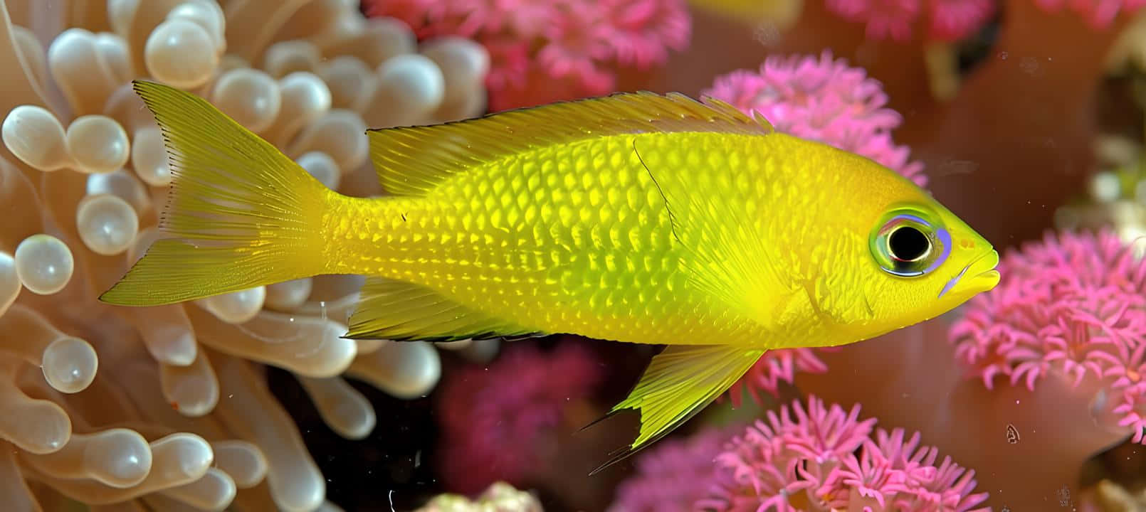 Vibrant Yellow Chromis Fish Wallpaper