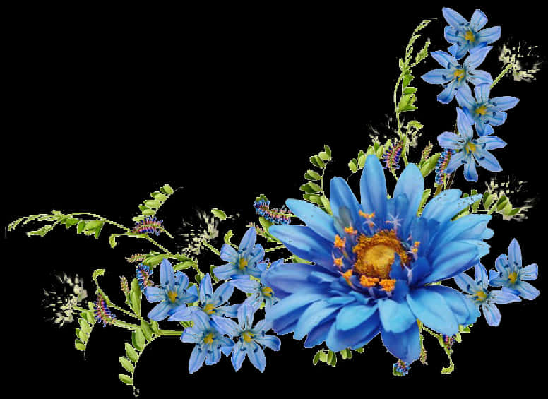 Vibrant_ Blue_ Flowers_ Border PNG