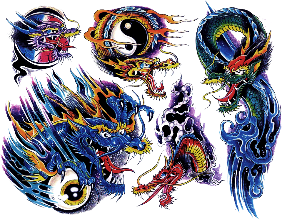 Vibrant_ Dragon_ Tattoo_ Designs PNG