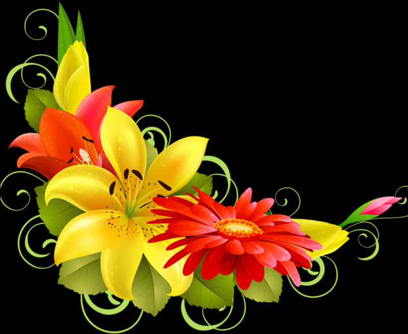 Vibrant_ Floral_ Arrangement_ Graphic PNG