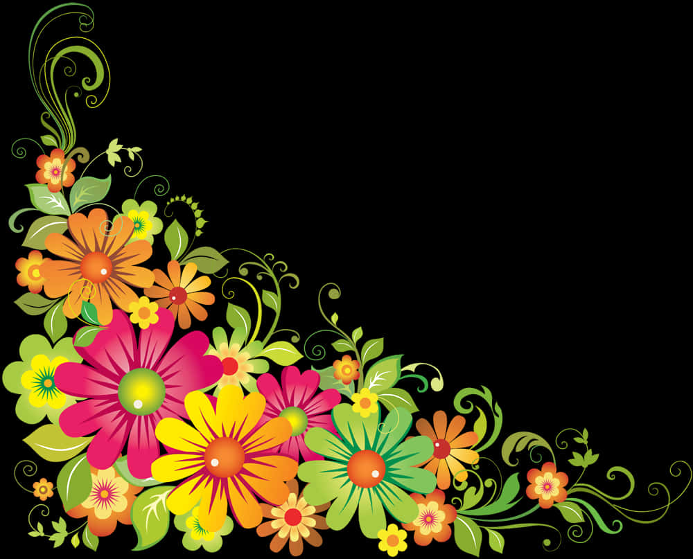 Vibrant_ Floral_ Corner_ Design PNG