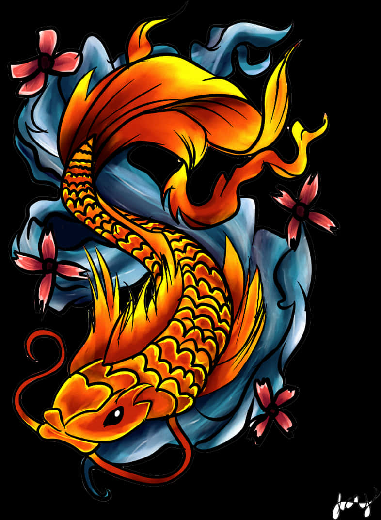 Vibrant_ Koi_ Fish_ Tattoo_ Art PNG