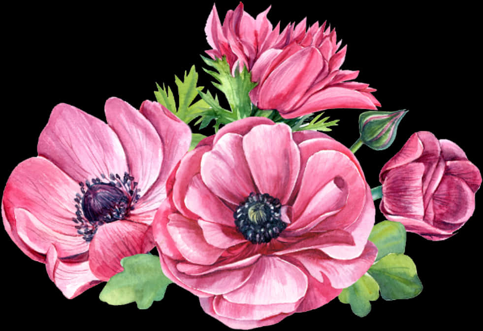 Vibrant_ Pink_ Flowers_ Artwork PNG