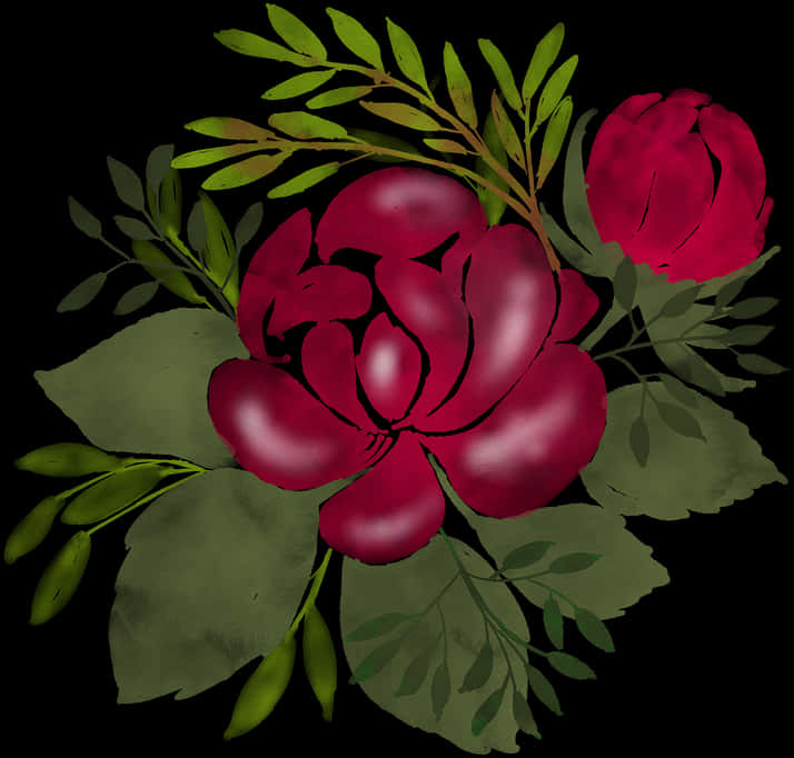 Vibrant_ Red_ Watercolor_ Flowers PNG