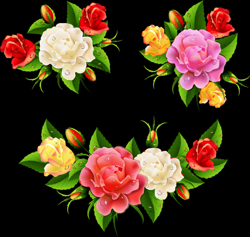 Vibrant_ Roses_ Collection_ Vector PNG