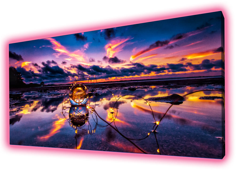 Vibrant_ Sunset_ Reflection_with_ Light_ Sculpture PNG