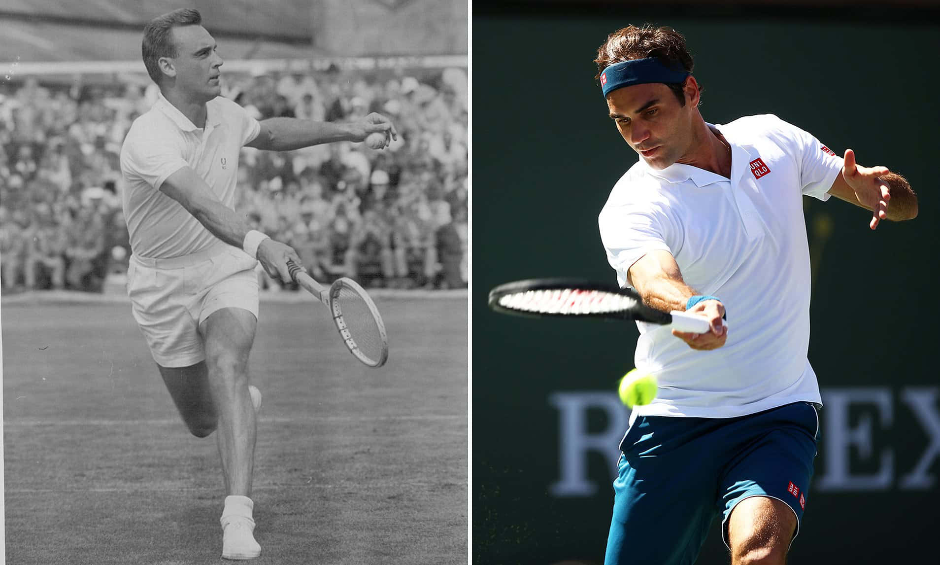 Leggendedel Tennis Vic Seixas E Roger Federer Insieme. Sfondo