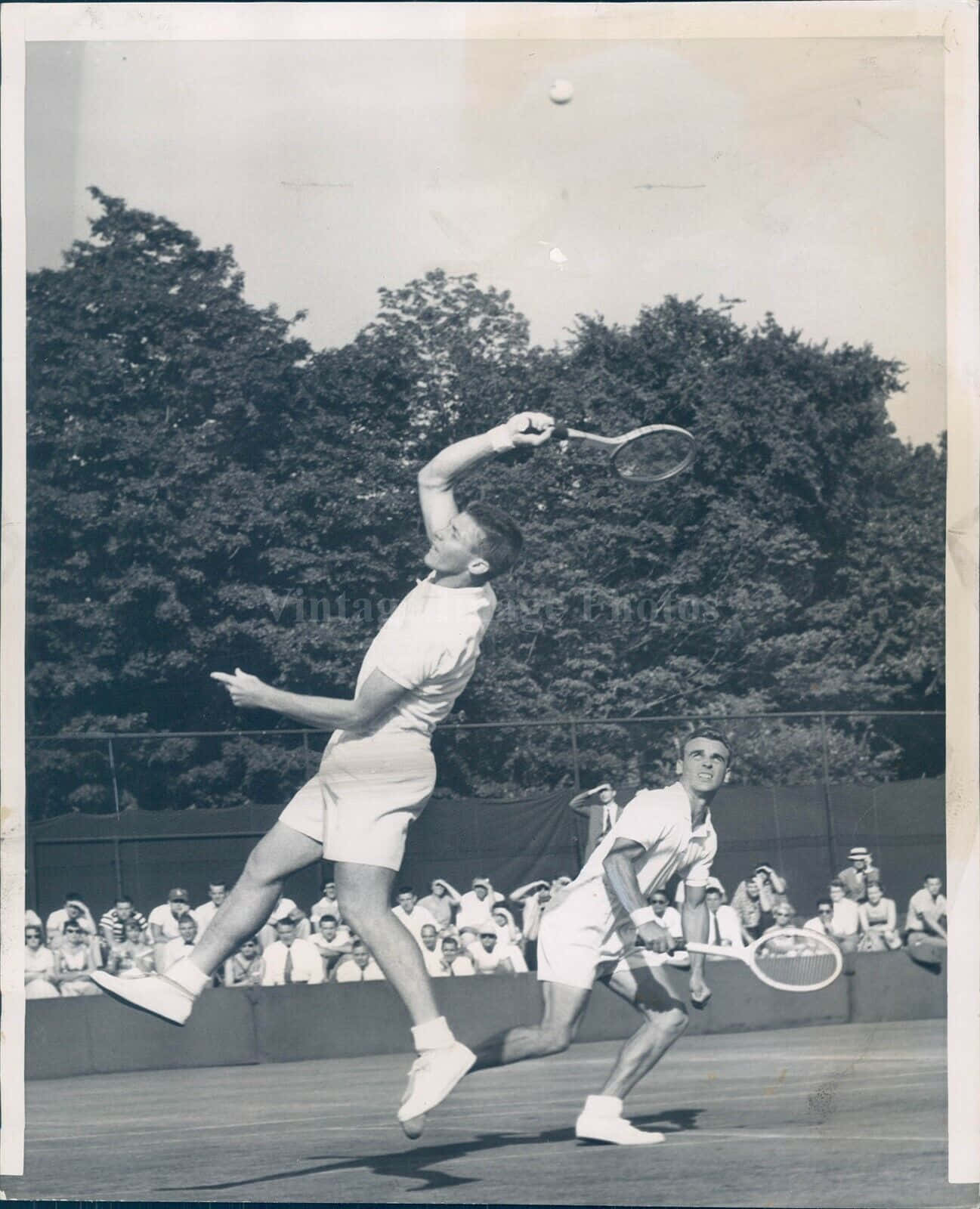 Vic Seixas and Tony Trabert Posing on the Tennis Court Wallpaper