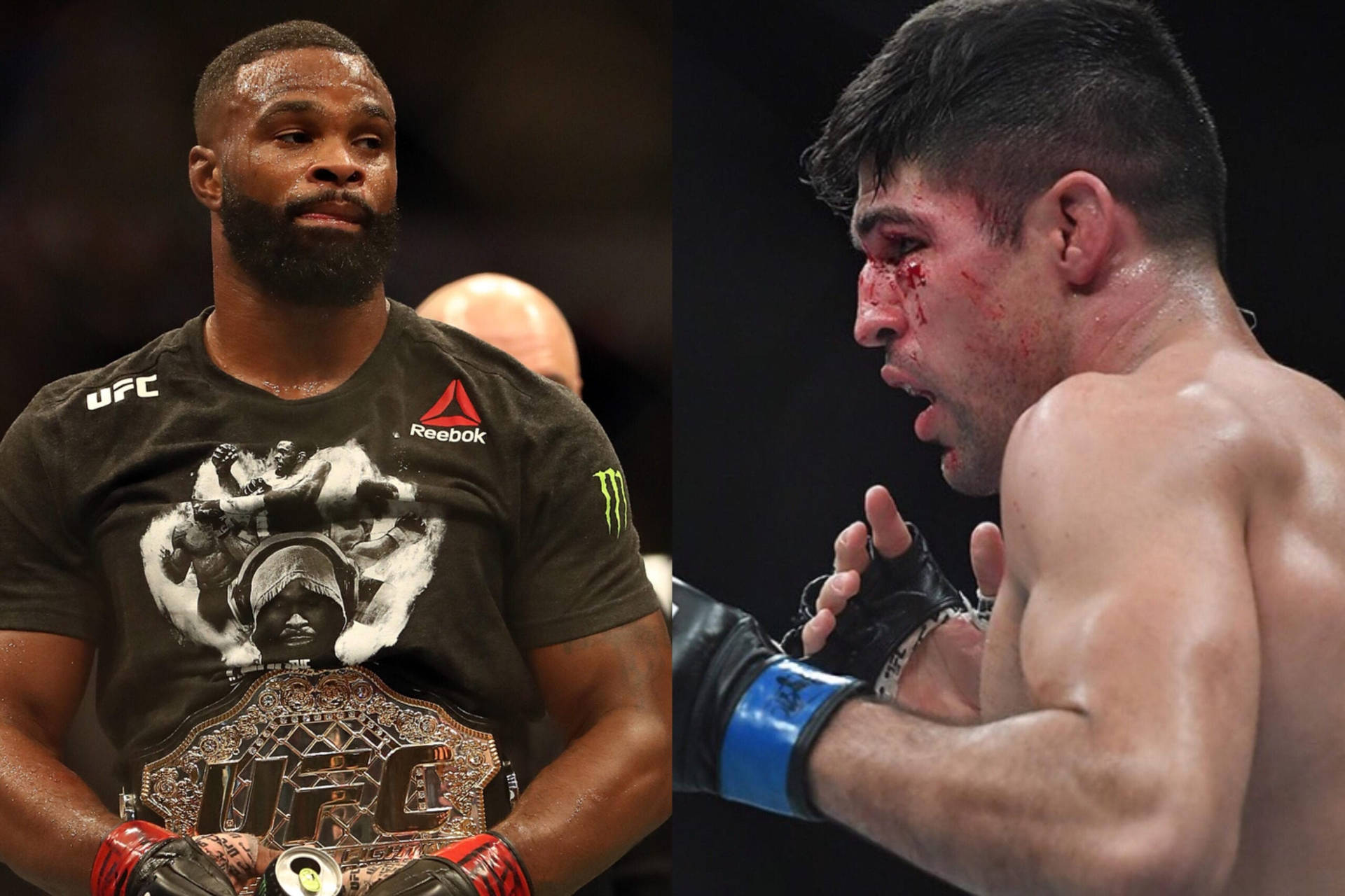 Vicente Luque lands a punch on Tyron Woodley during a high-stakes fight. Wallpaper