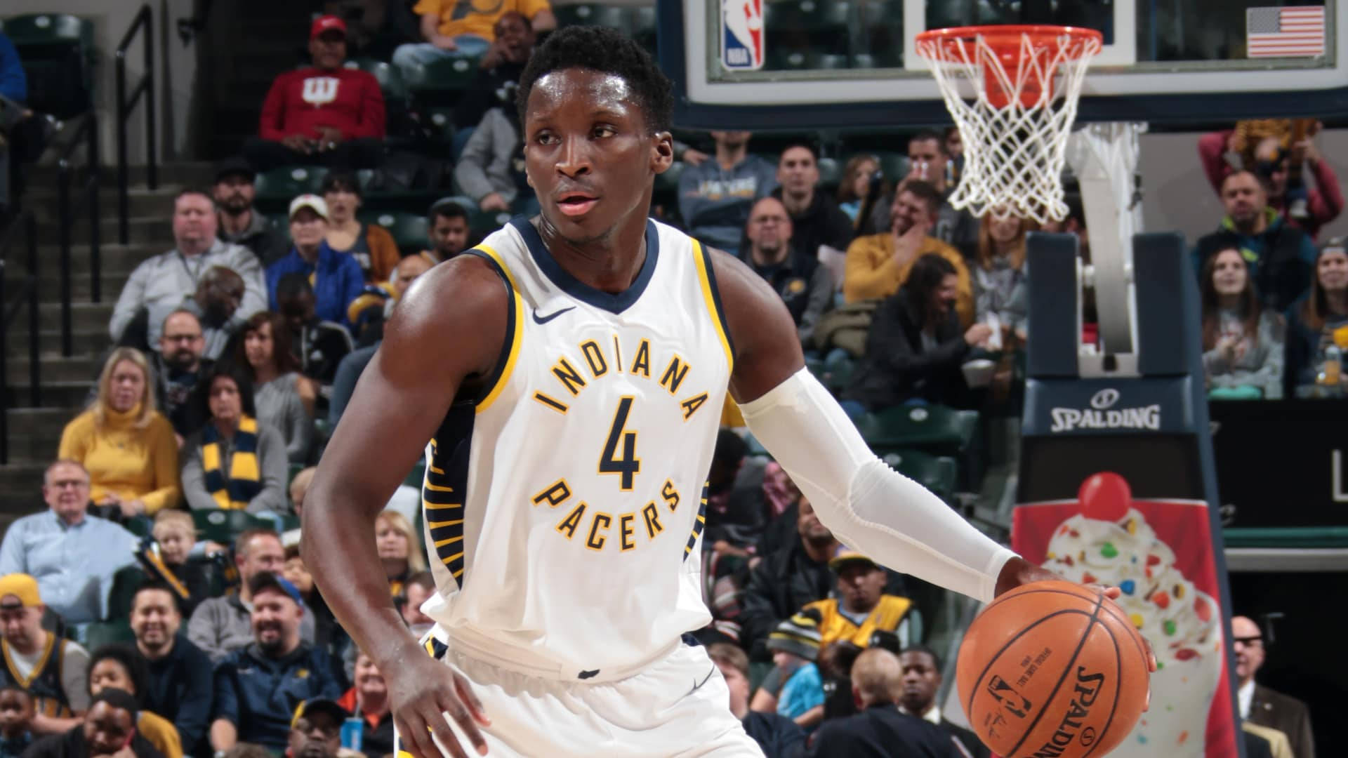 Victor Oladipo On A Crowded Court Wallpaper