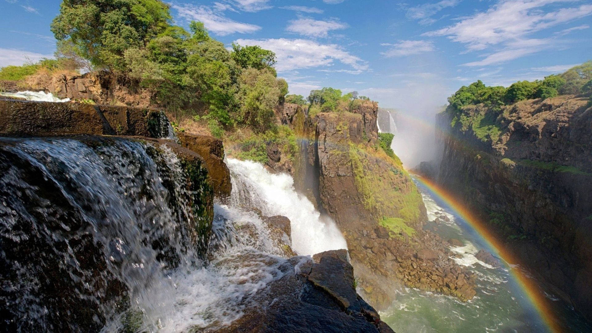 Victoria Falls Rainbow HD Waterfall Wallpaper
