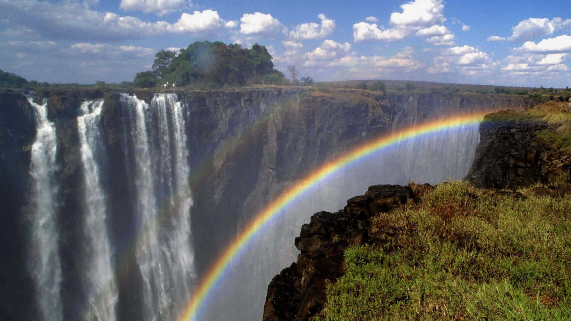 Victoria Falls With A Half Rainbow Wallpaper