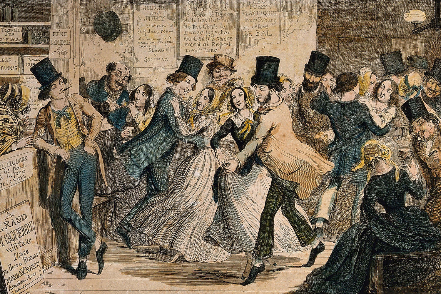A Drawing Of People Dancing In A Room