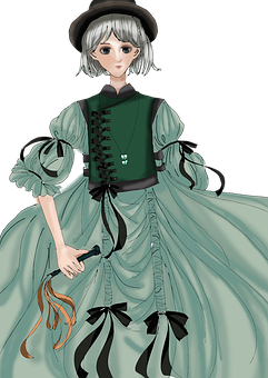 Victorian Anime Character Green Dress PNG