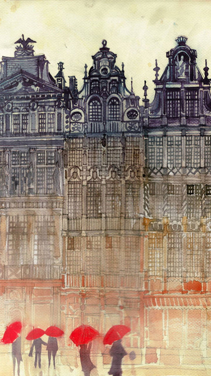 Viktorianska Bryssel Akvarellmålning Wallpaper