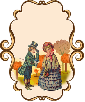 Victorian Children Autumn Frame PNG