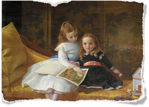 Victorian Children Reading Together PNG