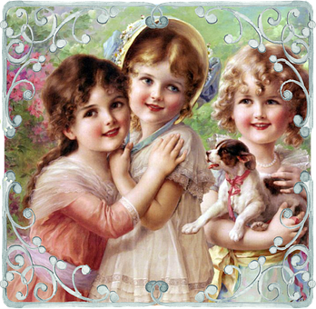 Victorian_ Children_with_ Dog PNG