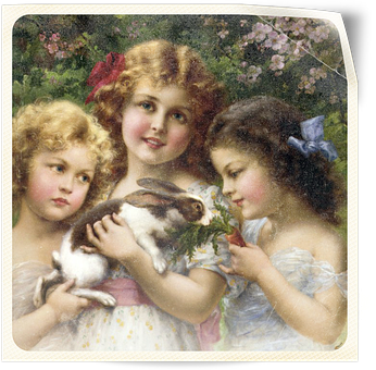 Victorian Childrenwith Bunny PNG