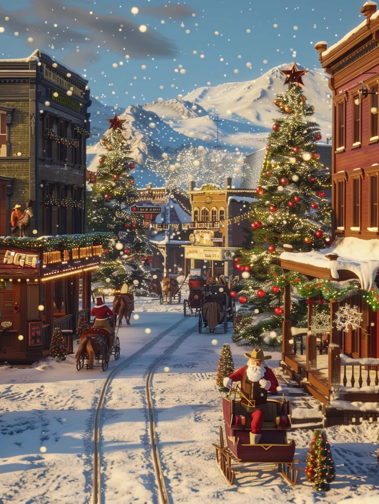 Victorian Christmas Scenewith Santa Sleigh Wallpaper