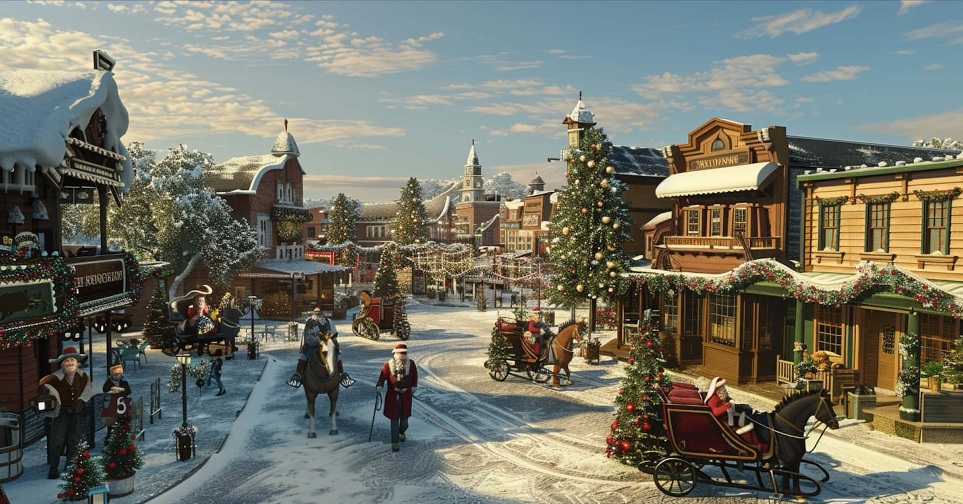 Victorian Christmas Town Scene Wallpaper