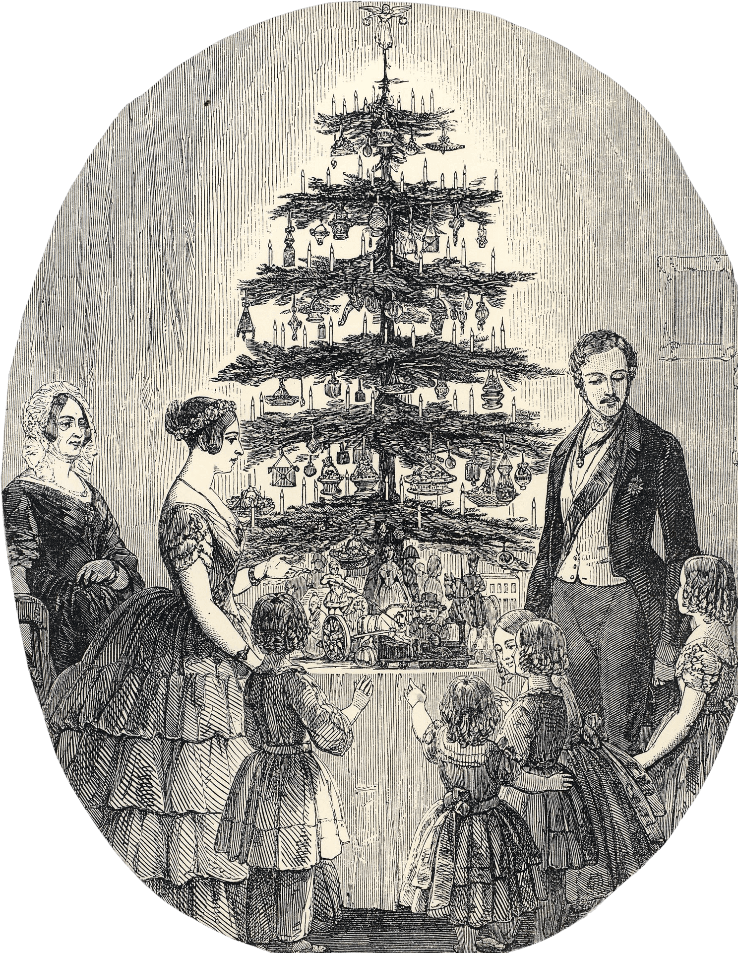 Victorian Christmas Tree Illustration PNG