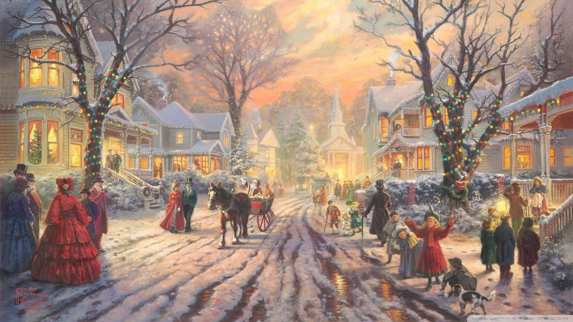 Victorian Christmas Winter Landscape Wallpaper