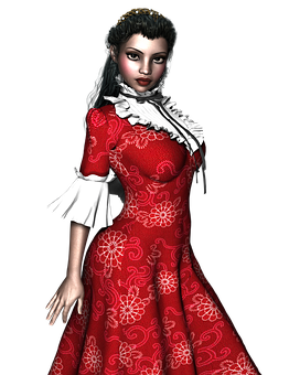 Victorian Era3 D Character Red Dress PNG