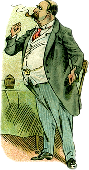 Victorian Gentleman Smoking Cigar PNG