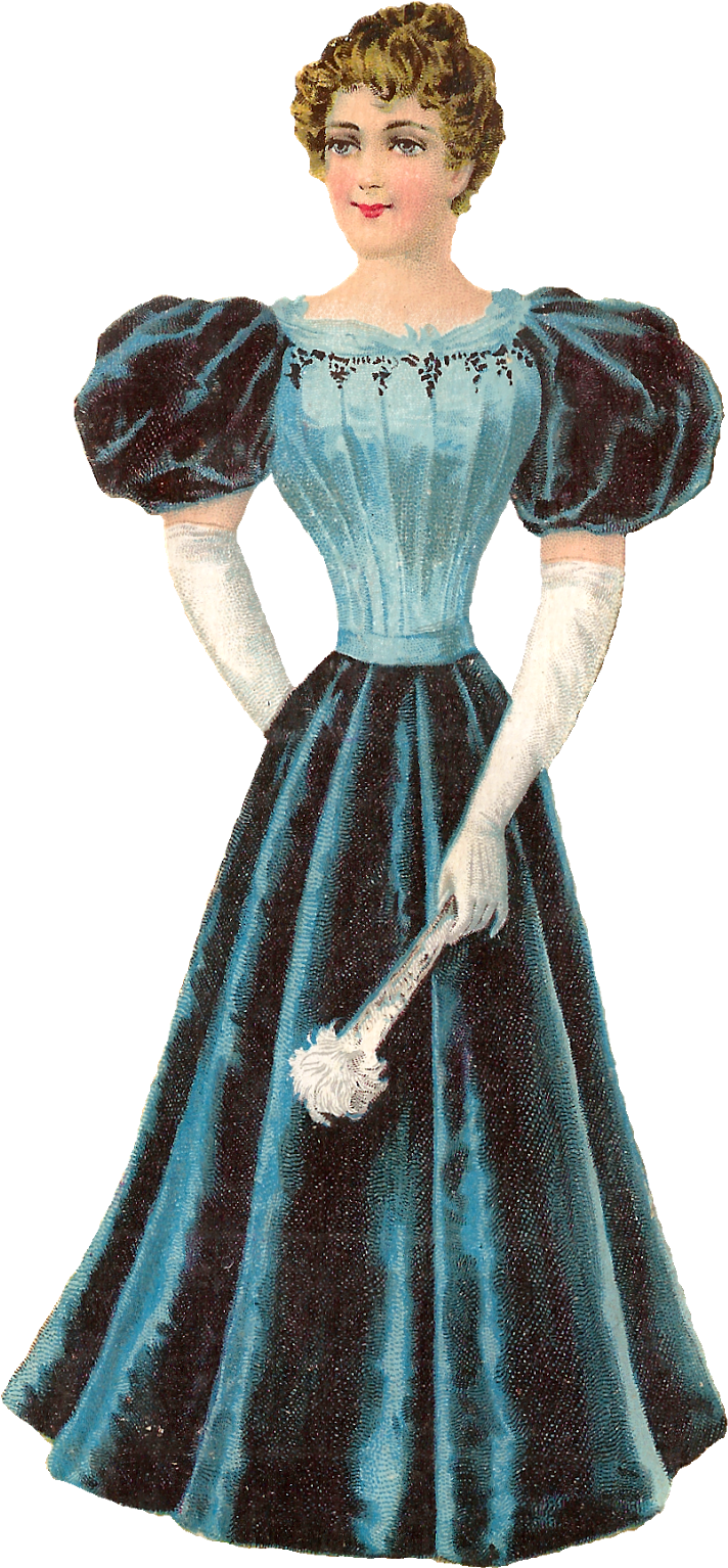 Victorian Ladyin Blue Dress PNG