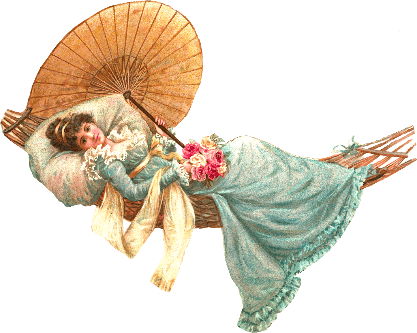 Victorian Ladyin Hammockwith Umbrella PNG