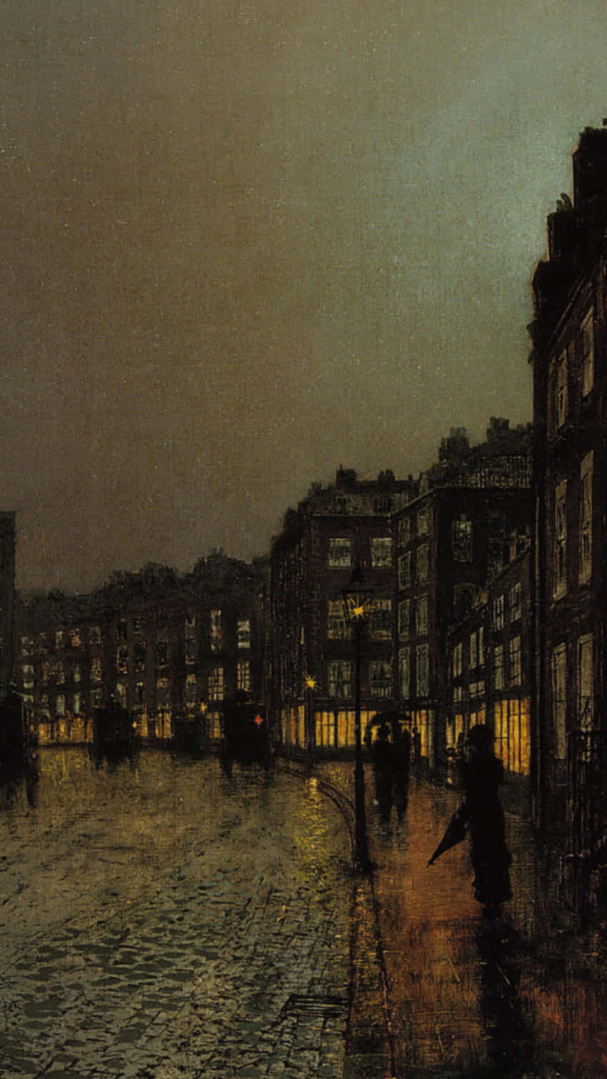 Victorian Night Rainy Street Scene Wallpaper