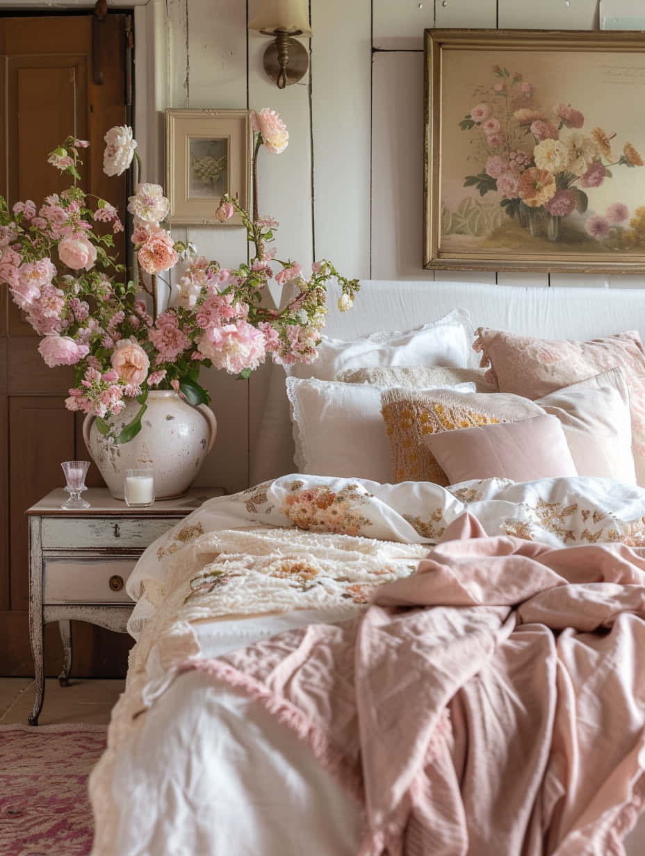 Victorian Style Bedroom Floral Accents Wallpaper