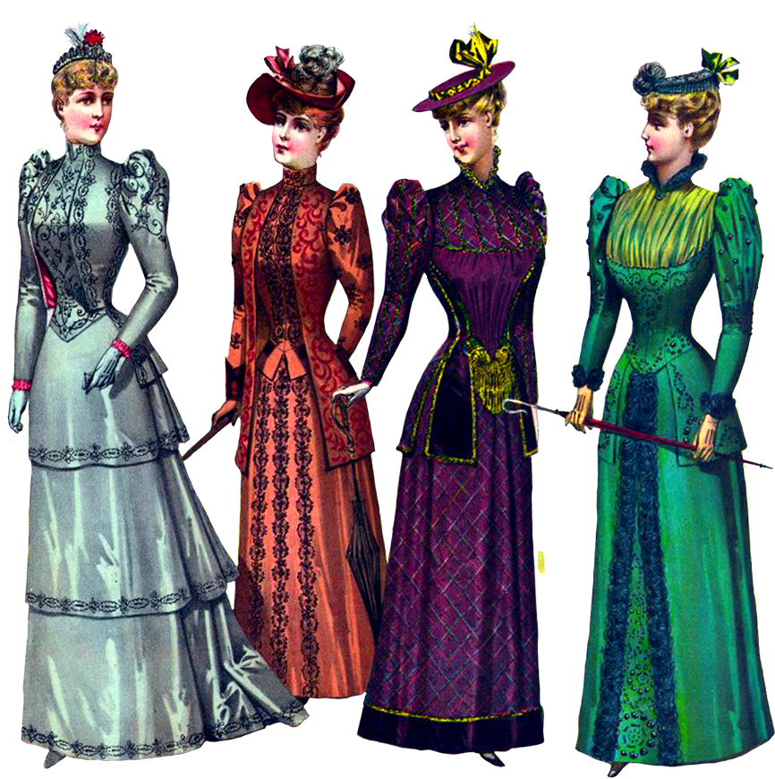 Victorian Women Fashion Illustration PNG
