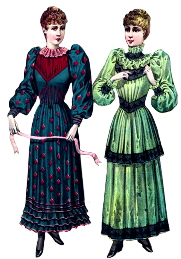 Victorian Women Fashion Illustration PNG