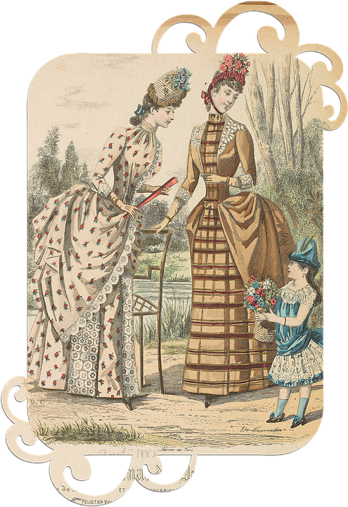 Victorian Womenand Child Fashion Illustration PNG