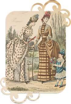 Victorian Womenand Child Illustration PNG