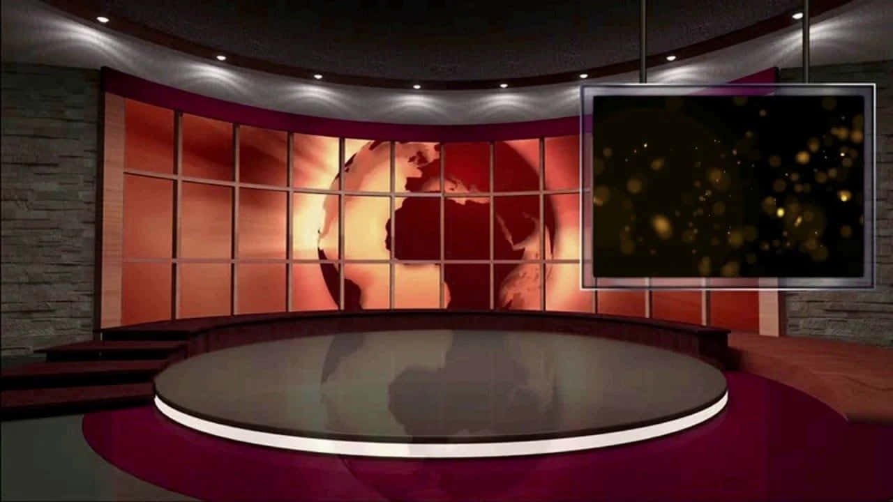 a television studio with a large screen and a red light Wallpaper