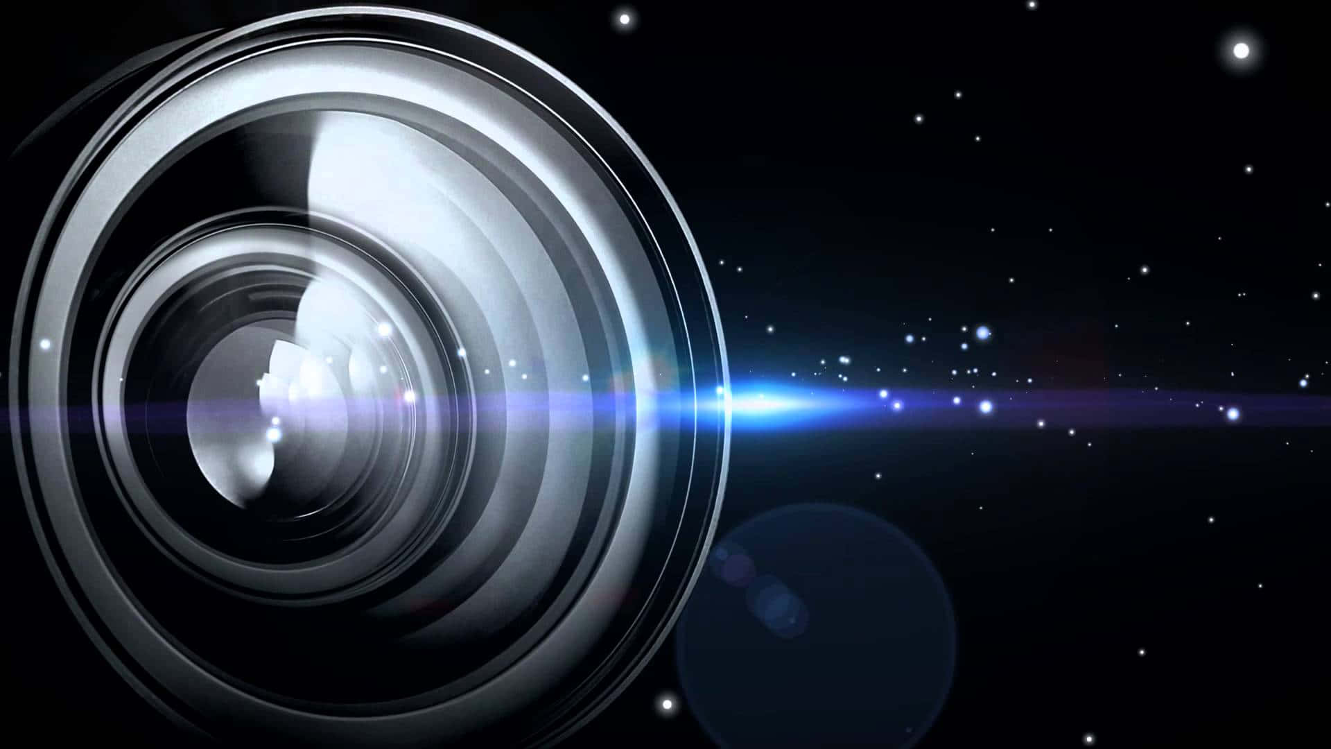 A Camera Lens With Stars And Lights In The Background