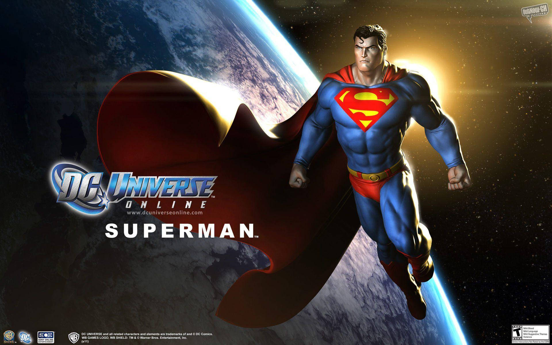 Datorspelsbildskärmför Dc Universe Online Med Superman-laddningsskärm. Wallpaper