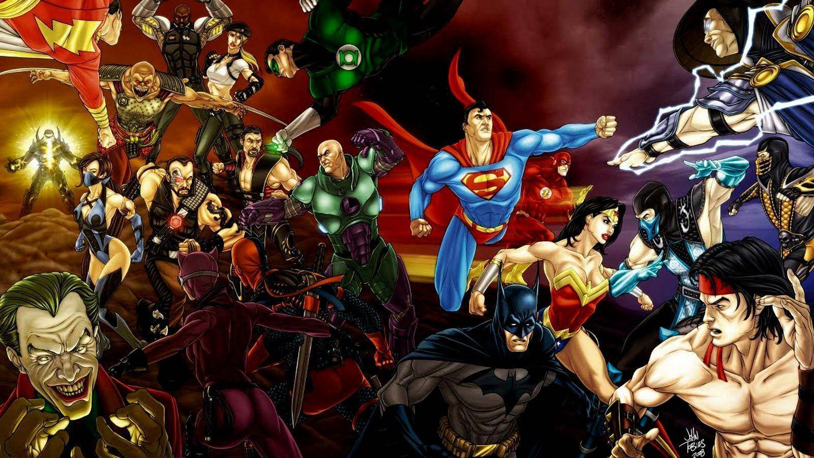 Héroesde Videojuegos Junto A Los Superhéroes De Dc Fondo de pantalla