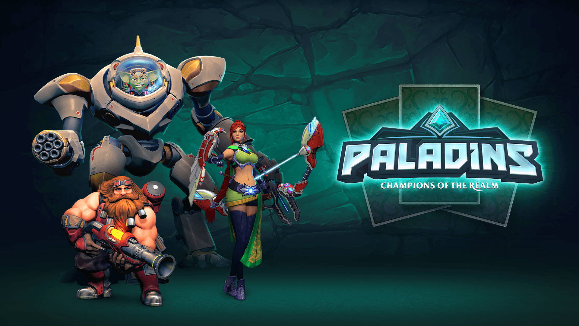 Action-packed showdown featuring Ruckus, Barik and Cassie from Paladins Wallpaper